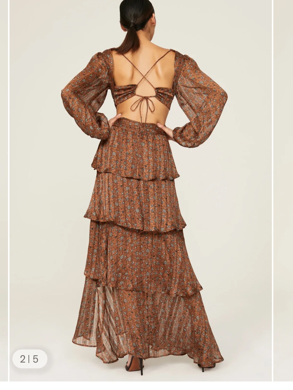 ASTR The Label Anora Copper Black Ditsy Long Sleeve Open Back Maxi Dress Small - Picture 2 of 9